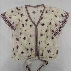 Max Studio Cream Floral Tie-Front Blouse